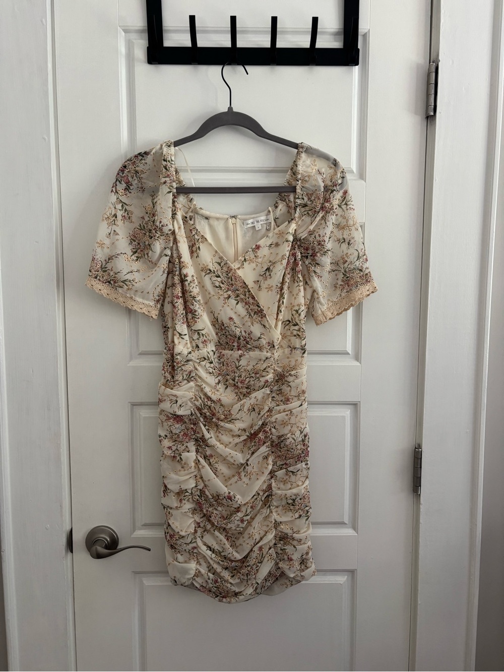 Free the Roses Cream Floral Ruched Mini Dress